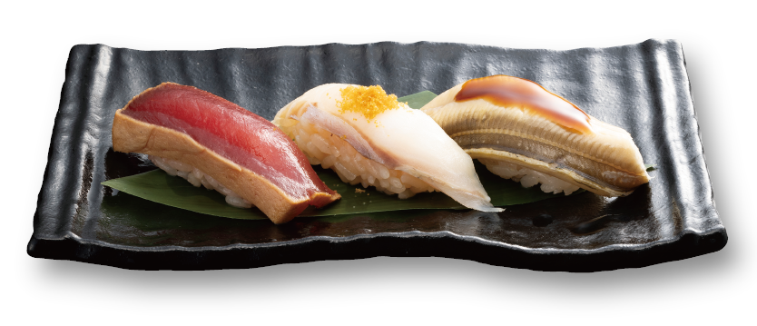 「江戸前三貫盛り 築地」（770円）