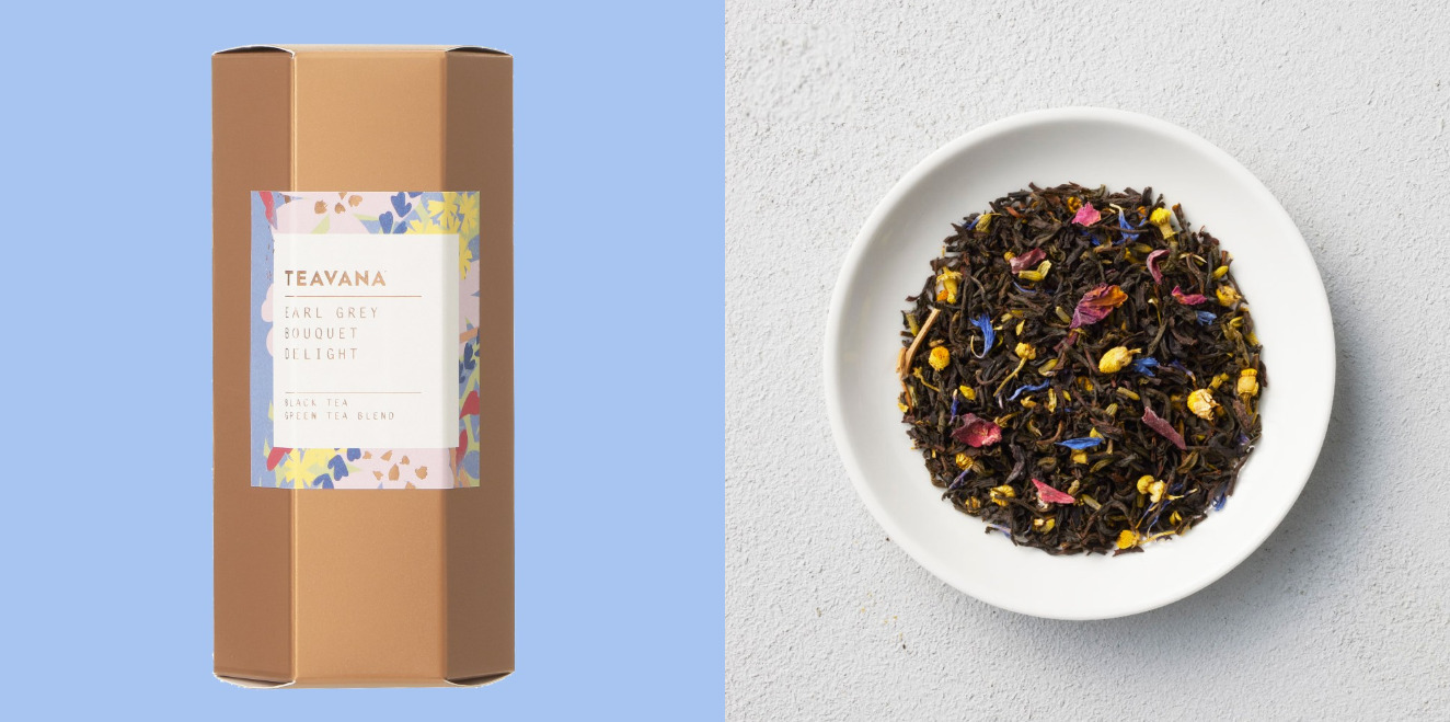 「アールグレイ ブーケ ディライト」。アールグレイの特徴であるさわやかなベルガモットの香りに、ラベンダー、ローズ、ハイビスカスなどいくつもの花々の香りが重なり、余韻にはクリームを思わせる甘く優しい風味が続く