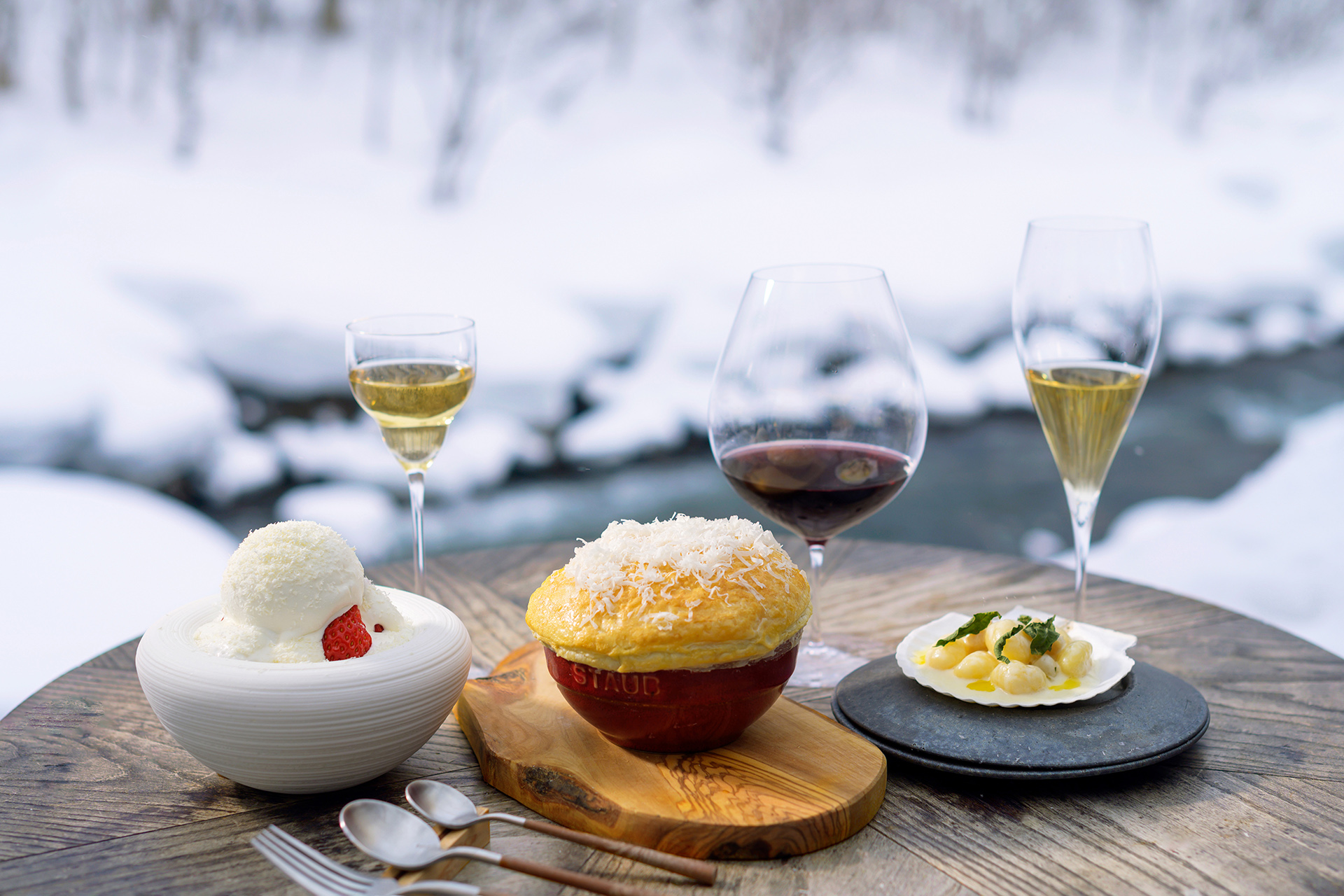 雪の綿帽子をイメージした3品のコースランチ