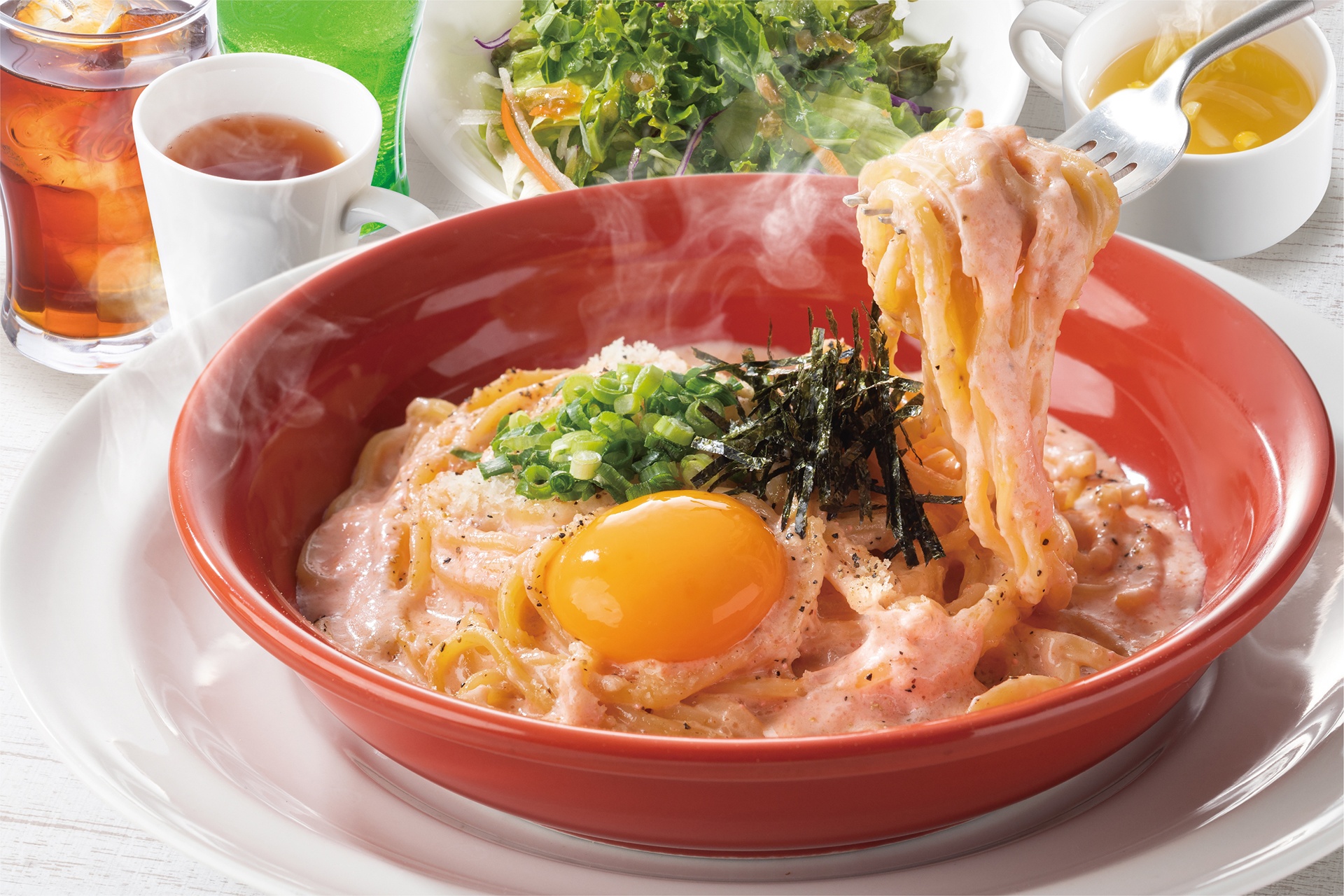 明太クリームカルボナーラランチ（セットサラダ・ドリンクバー・日替わりスープ付き）