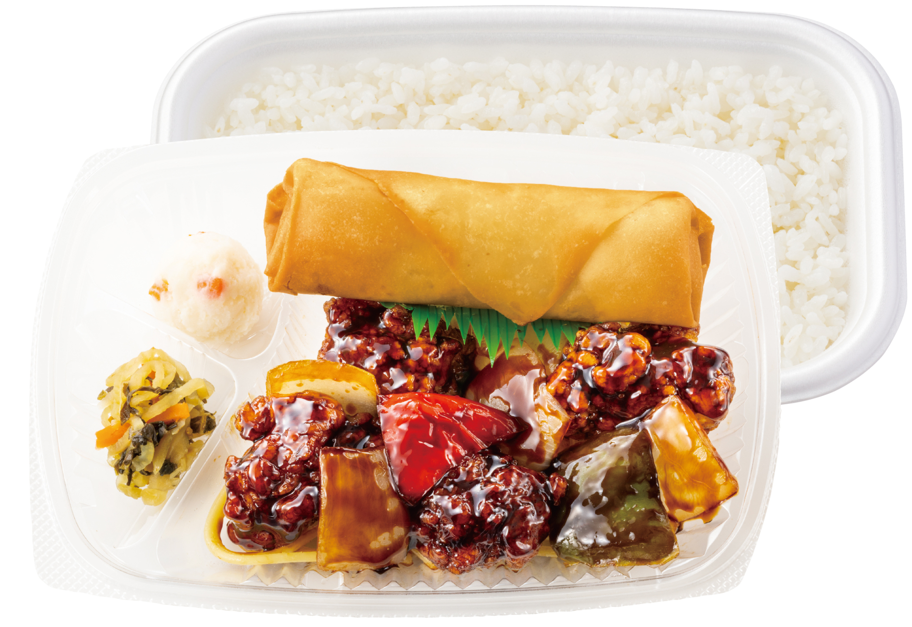 「黒酢酢豚＆春巻弁当」（690円）