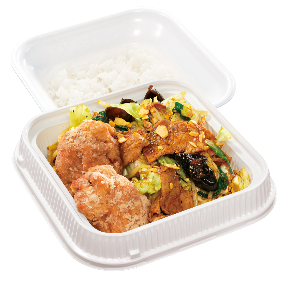 「にんにくからあげと肉野菜炒め弁当」（1026円/券売機店舗は1050円）