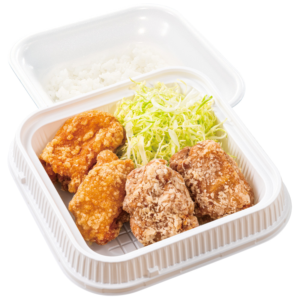 「にんにくからあげ合盛り弁当」（853円/券売機店舗は870円）