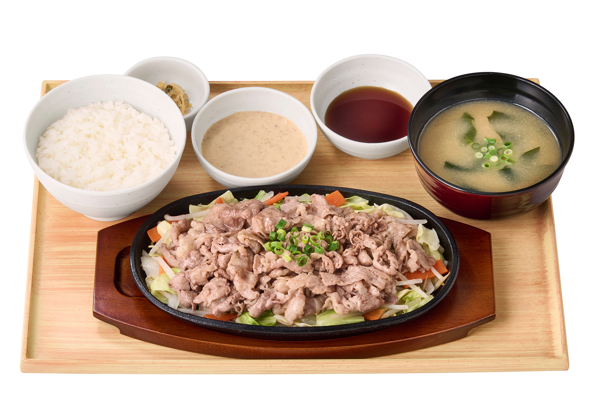 「～1/2日分の野菜が摂れる～【お肉2倍】牛焼きしゃぶ定食（ごまだれ/ぽん酢）」（1950円）