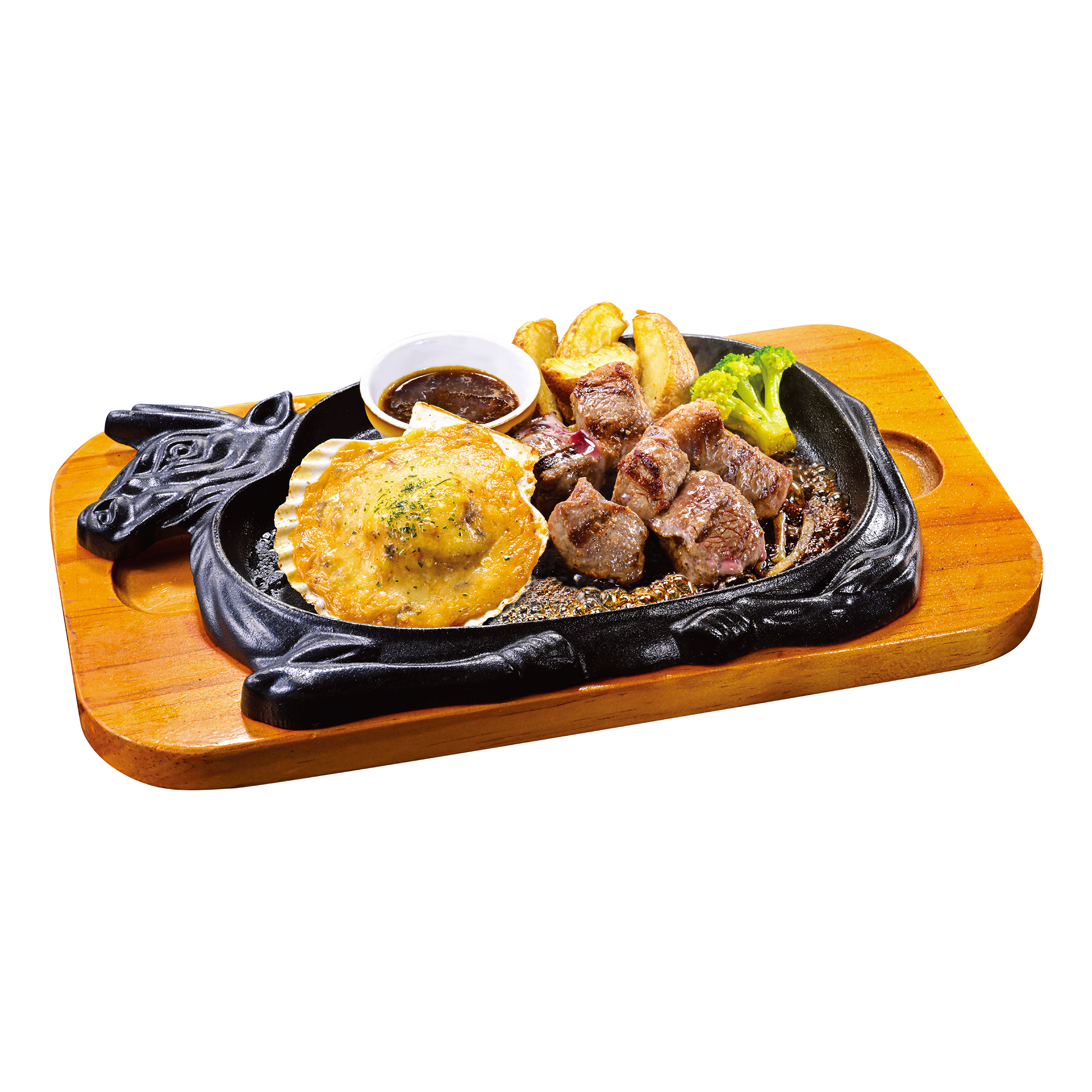 「殻付きホタテ＆アンガスサーロインカットステーキ120g」（2409円）