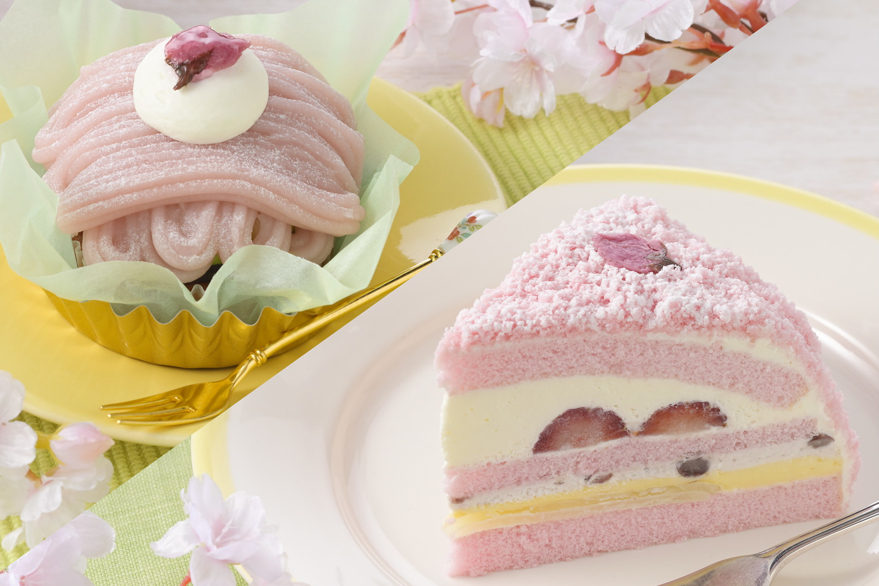 銀座コージーコーナー「さくらのケーキ」「さくらと抹茶のモンブラン」