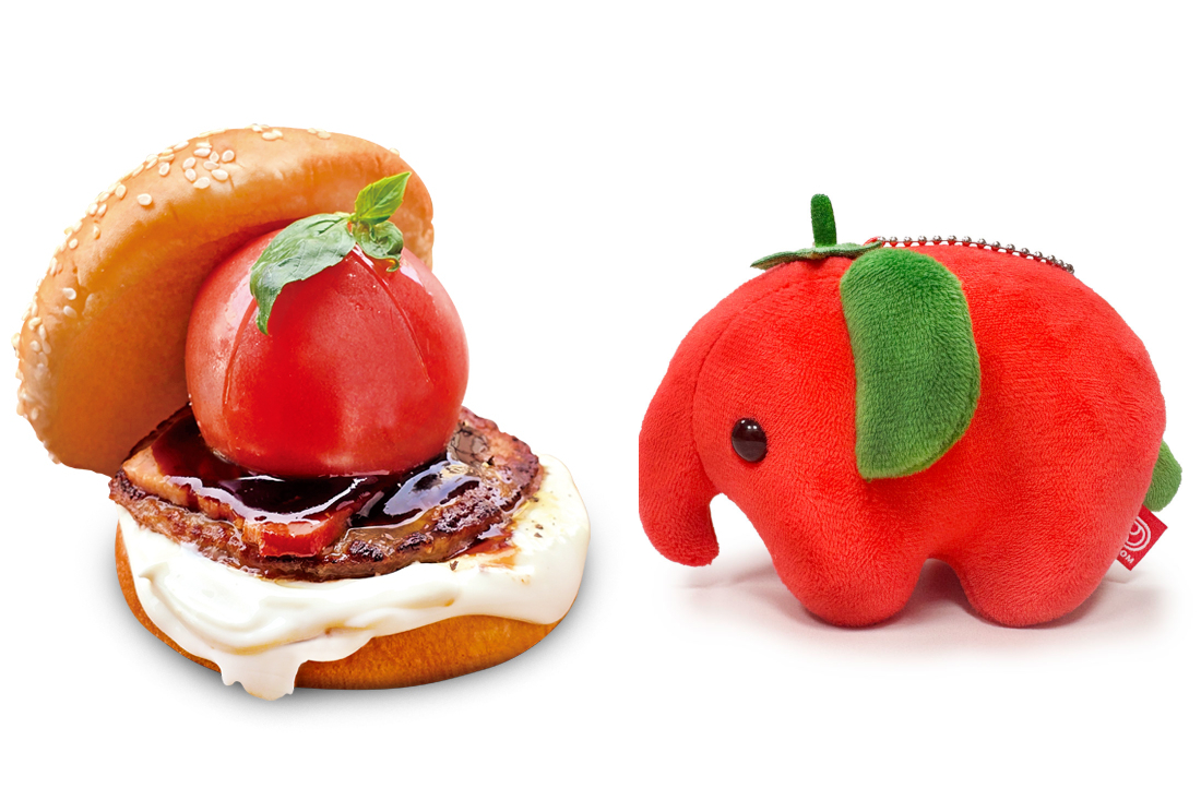 ドムドムハンバーガーの「丸ごと！！トマトバーガー」と「とまぞう」