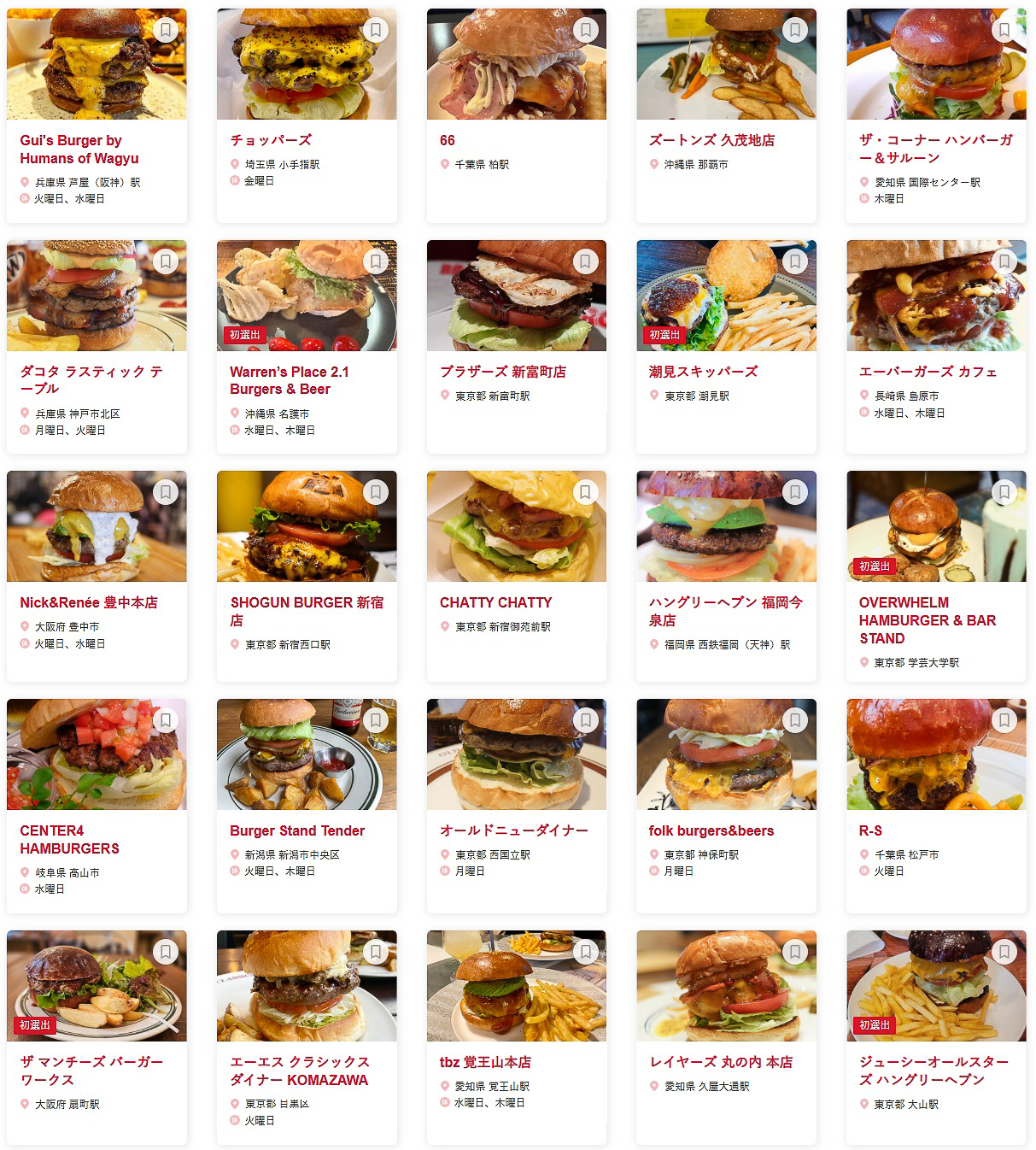 「食べログ ハンバーガー 百名店 2026」に選ばれた100店（1～25）