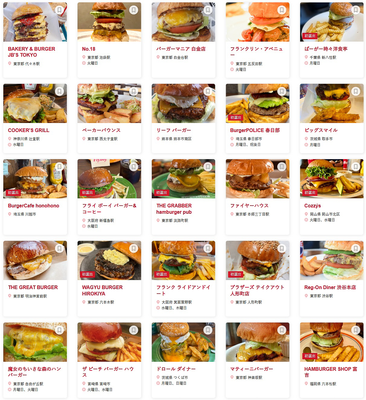 「食べログ ハンバーガー 百名店 2026」に選ばれた100店（26～50）