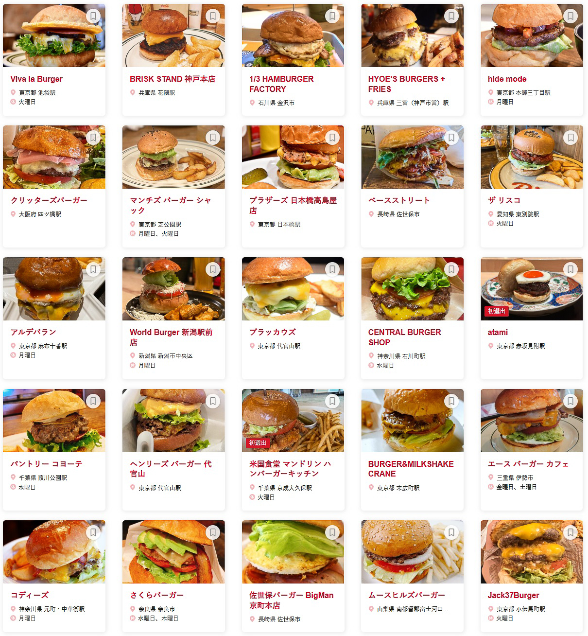 「食べログ ハンバーガー 百名店 2026」に選ばれた100店（51～75）