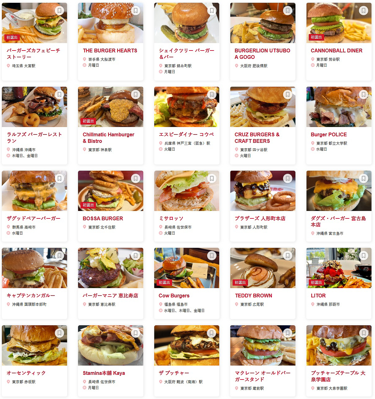 「食べログ ハンバーガー 百名店 2026」に選ばれた100店（76～100）