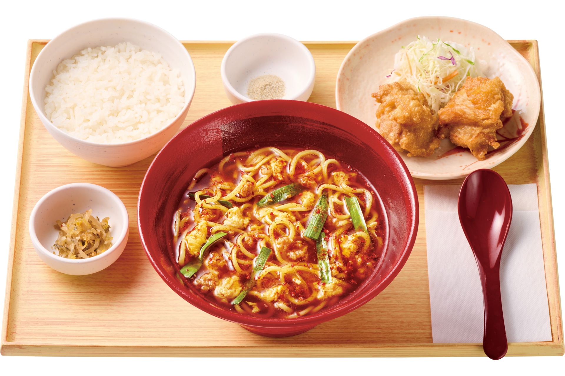 辛うま麺とから揚げの定食
