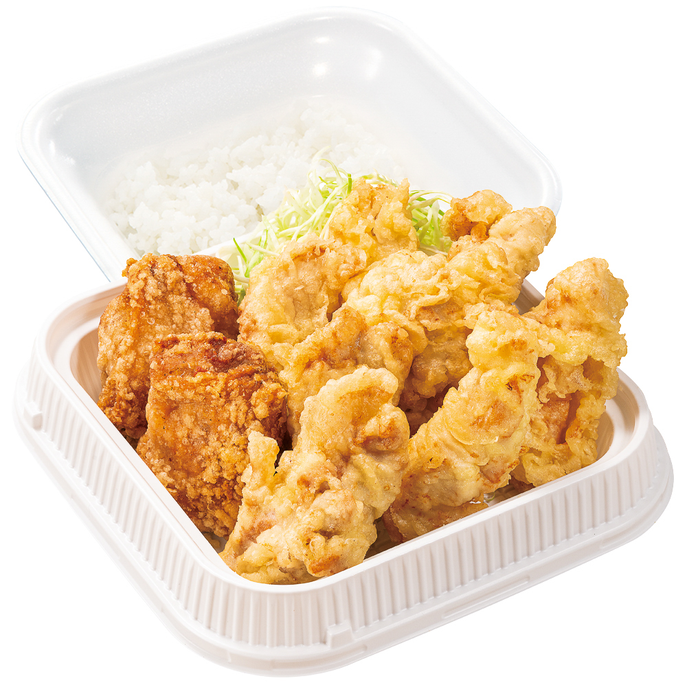 「とり天倍盛り合盛り弁当」（1177円/券売機店舗は1200円）