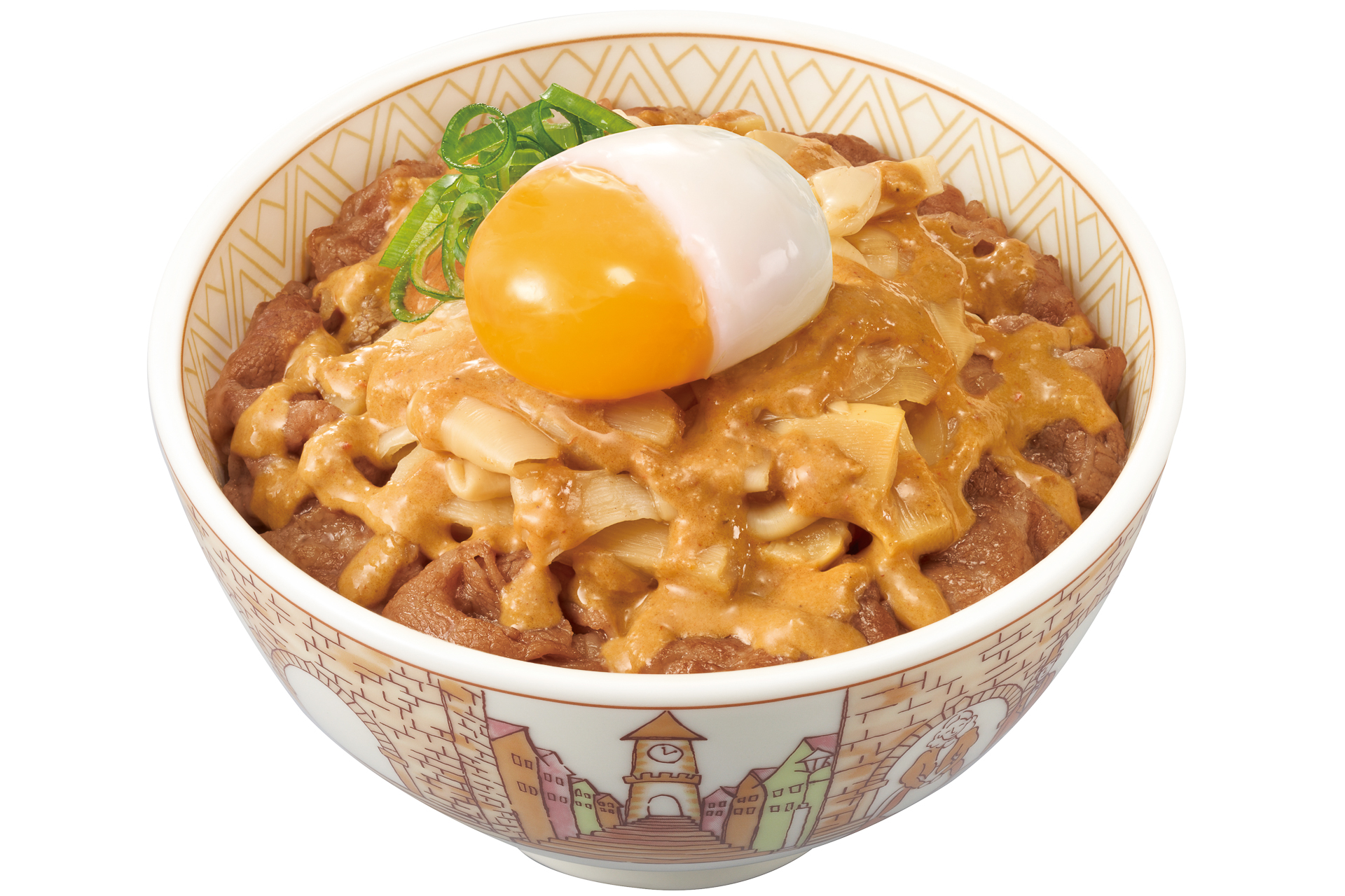 「おんたま胡麻ダレたけのこ牛丼」（ミニ 740円、並盛 800円、中盛 1000円、大盛 1000円、特盛 1200円、メガ 1380円）