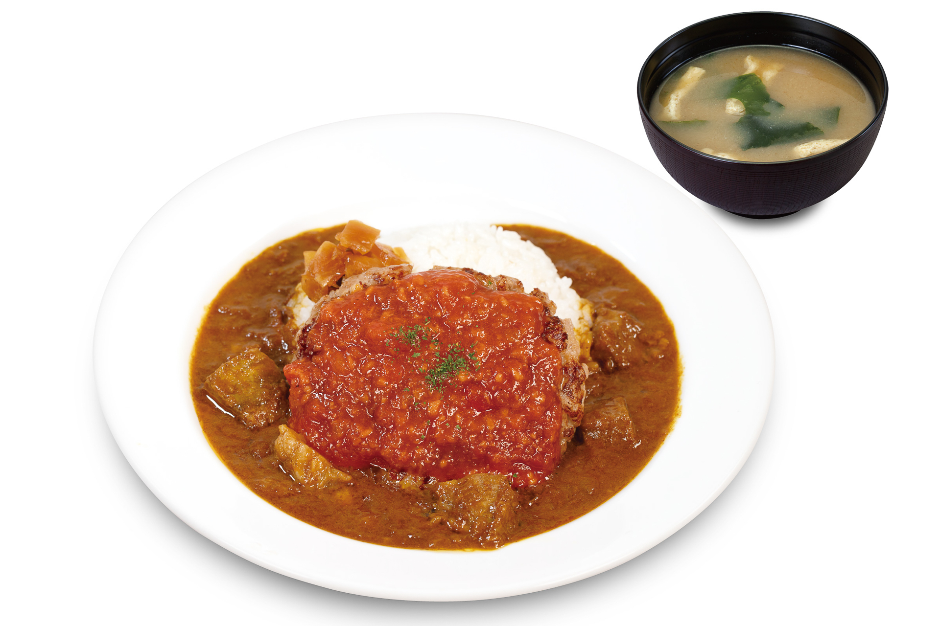 「うまトマハンバーグ創業ビーフ牛タンカレ」（1480円）