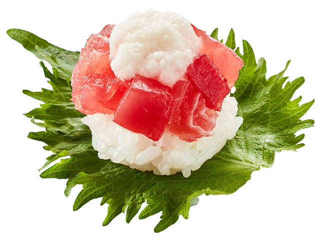「とろっとまぐろ大葉包み（とろろ）」（一貫140円～）