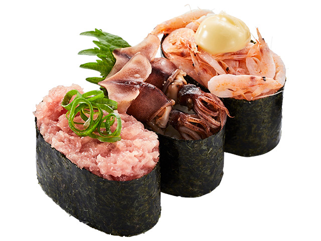 「3種の春ネタ軍艦三昧」（三貫320円～）