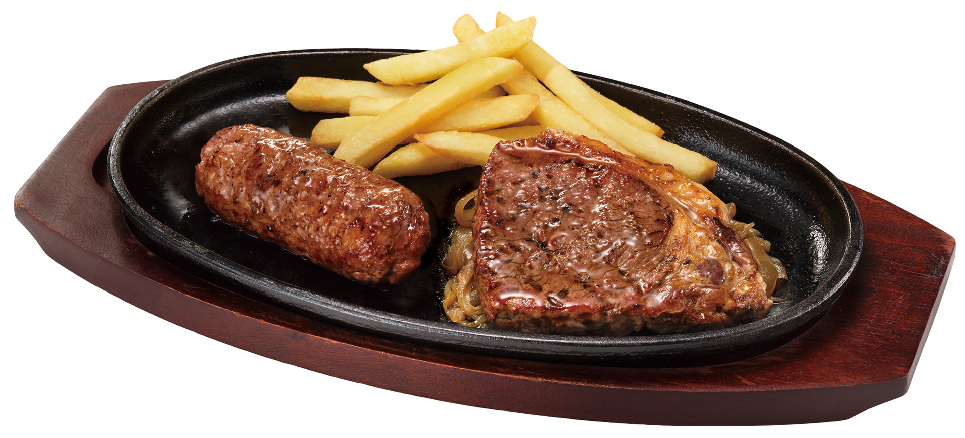 「ブロンコおじさんのこだわり炭焼きがんこハンバーグ&炭焼きブラックダイヤモンドサーロインステーキコンビ」（ハンバーグ150g＋ステーキ150g 3608円）