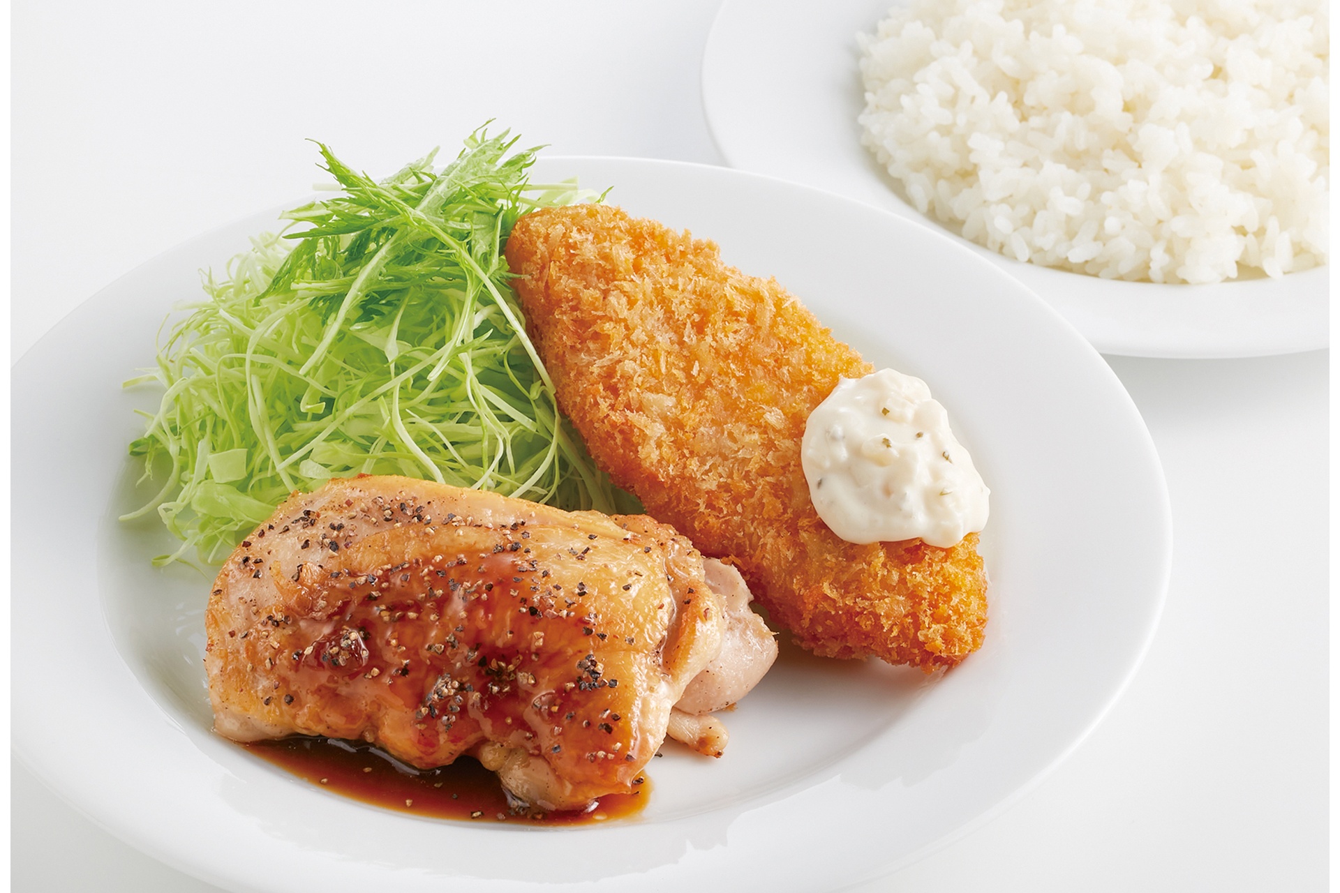 【土曜日】てりやきペッパーチキンステーキ＆白身魚フライ