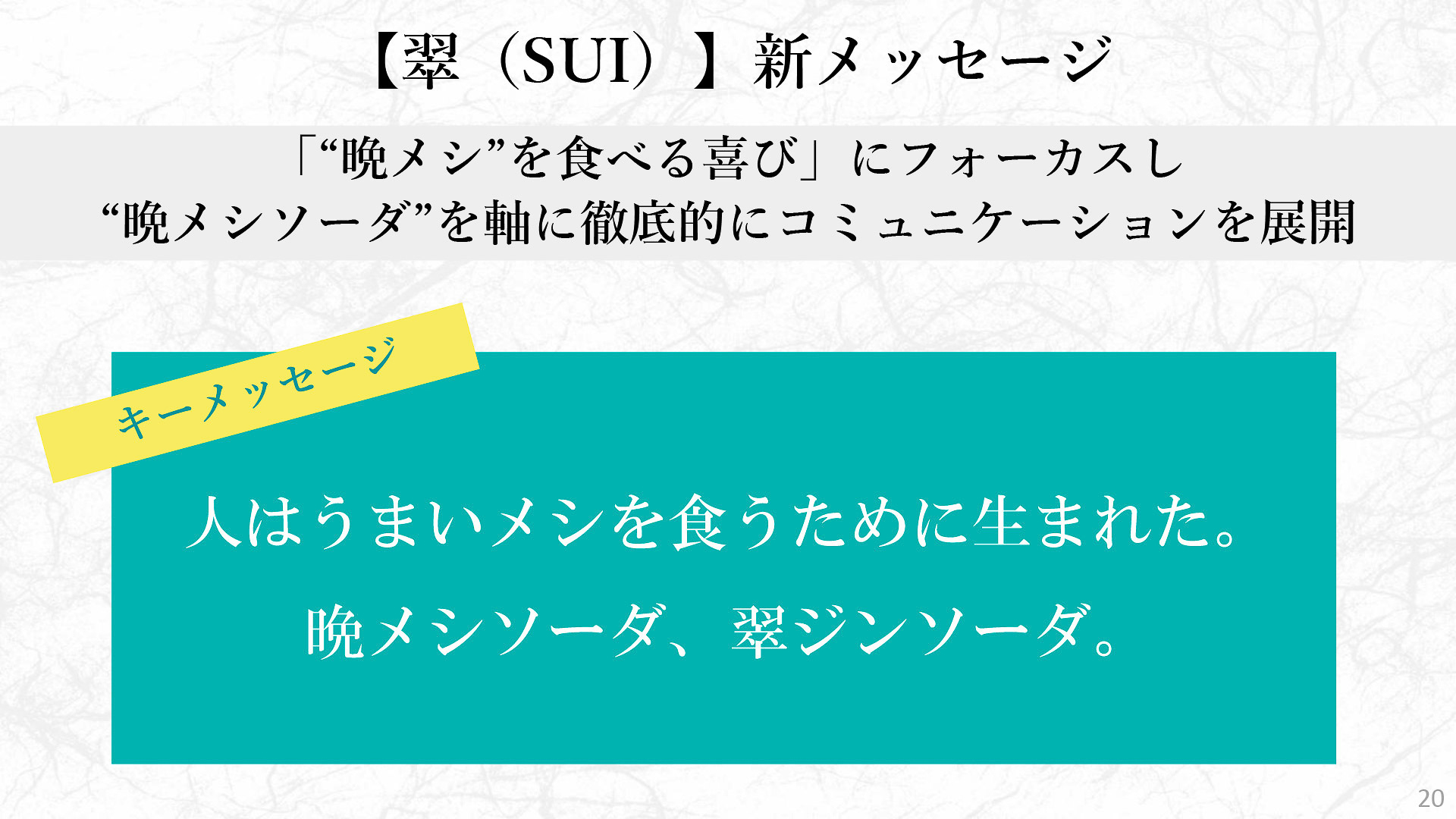 キーメッセージには、料理とのマッチングを意識した「晩メシソーダ」というワード