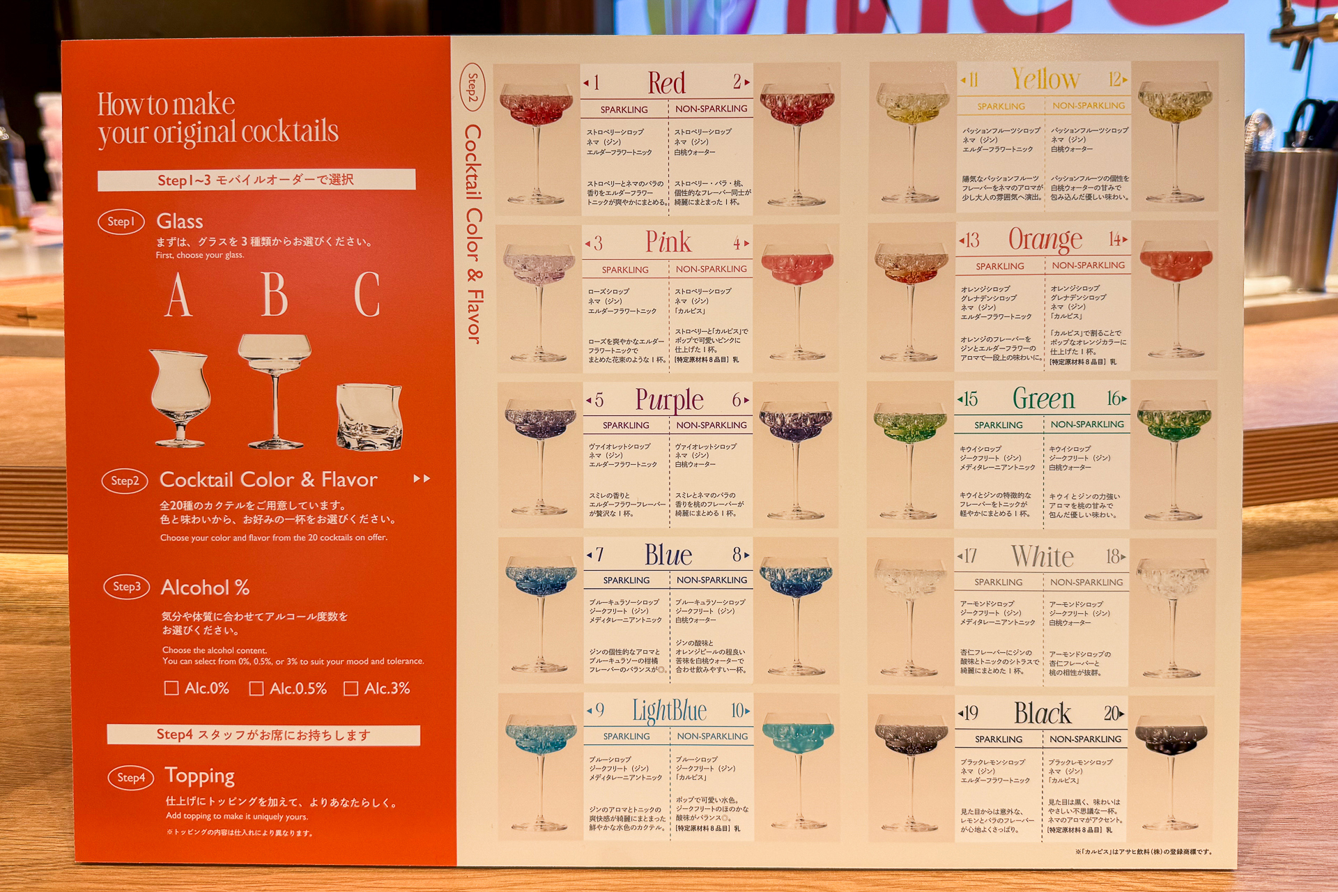 180通りから選べるオリジナルカクテルメニュー