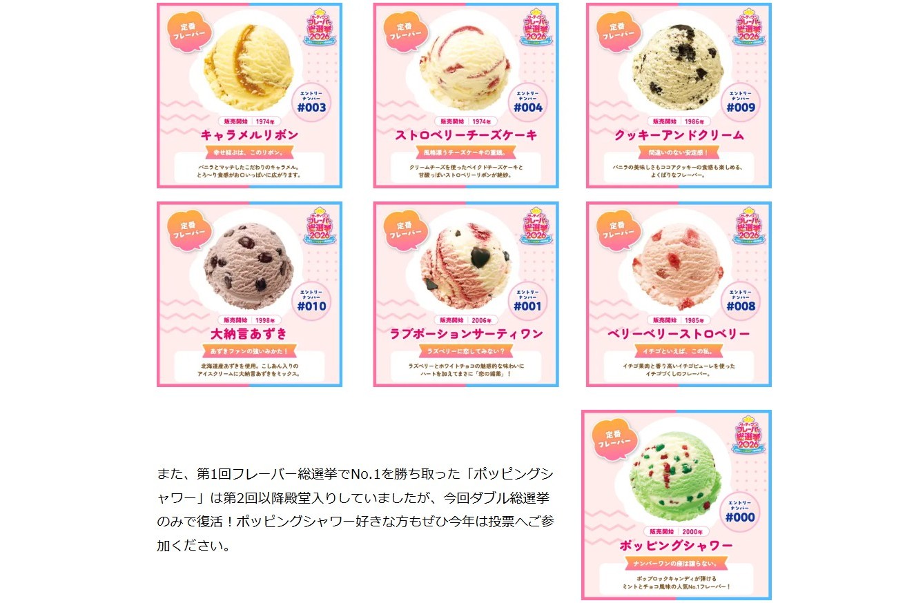 定番フレーバーの主なエントリー