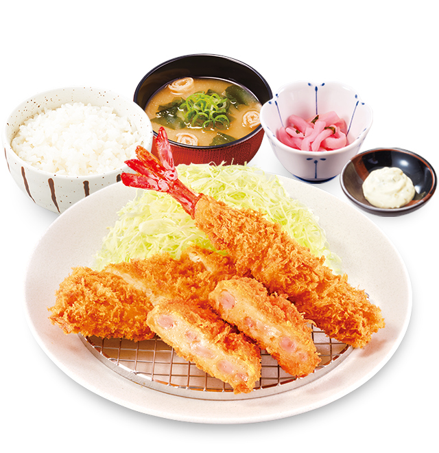 「ぷりっぷり海老かつとミックスフライ定食」（1130円）