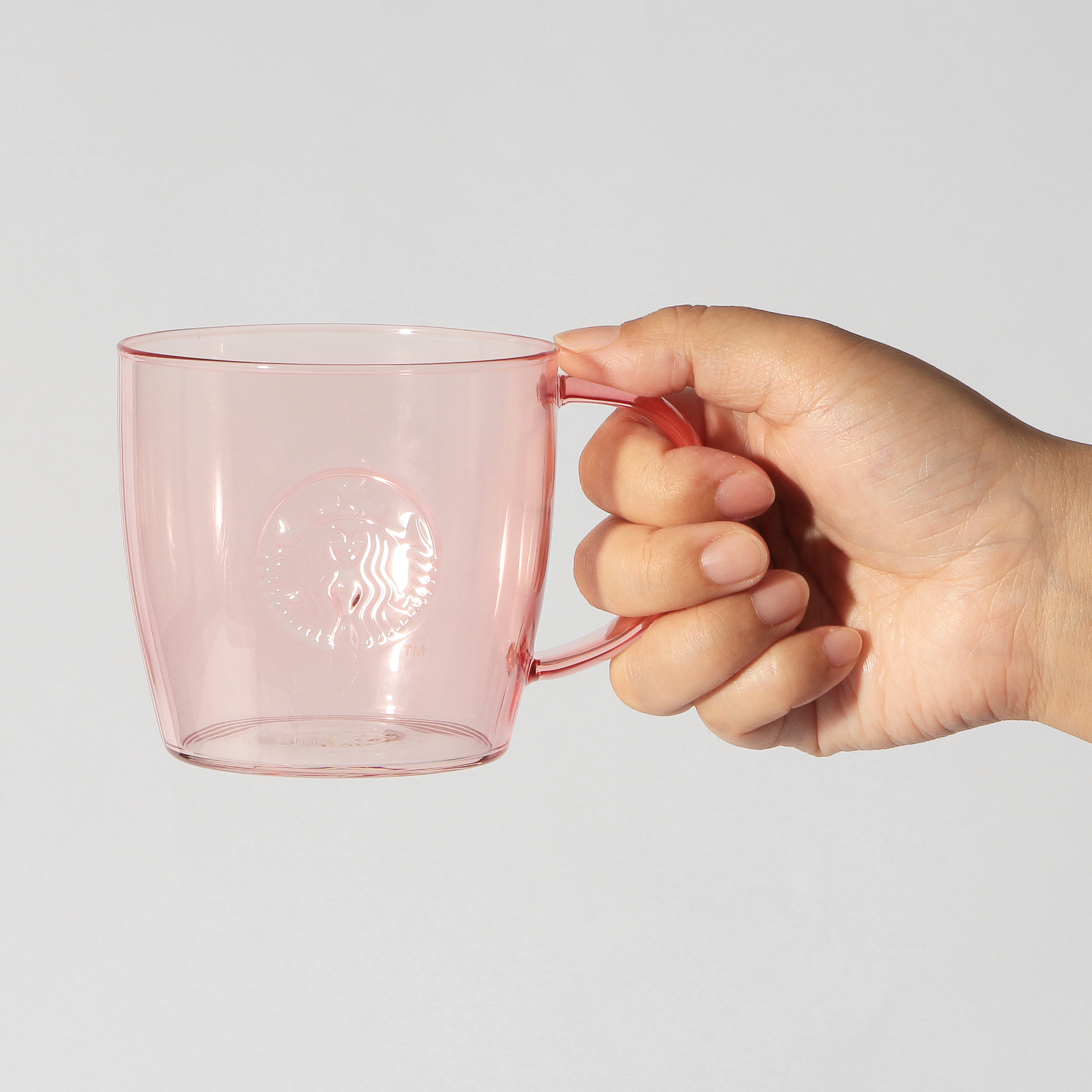 ギフトボックス入り耐熱グラスロゴマグピンクベージュ355ml