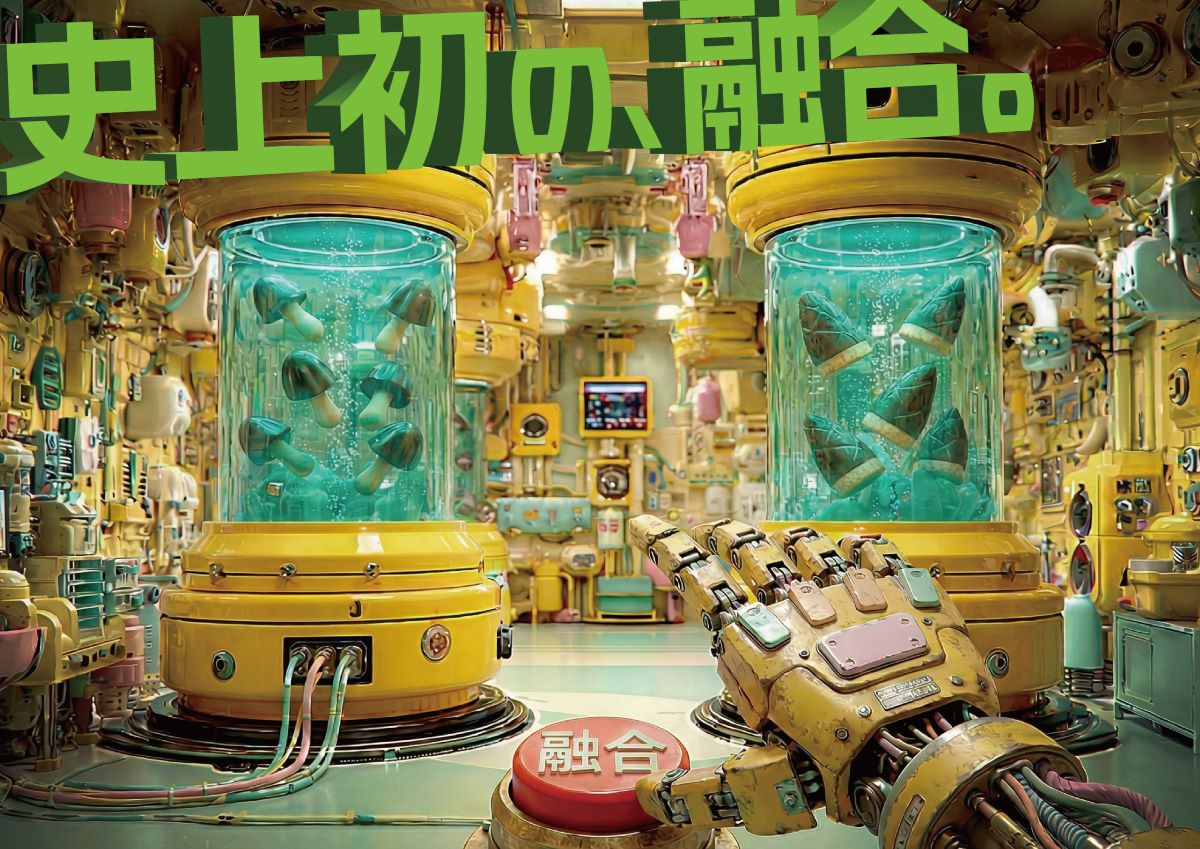 明治「AI発案 合体しちゃった！きたきたのこのこの山里」