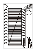 虹が出ている様子をデザインしたバーコード