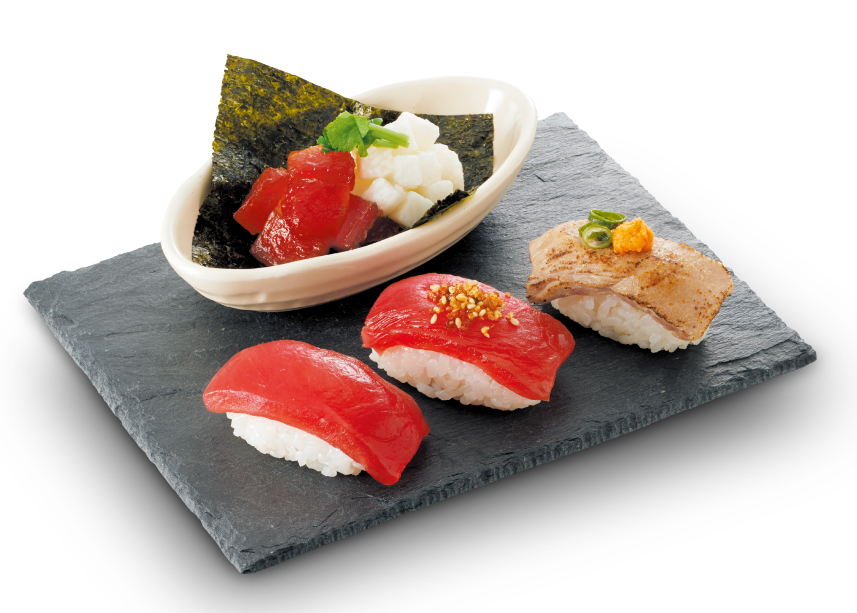「赤身にぎり」「炙りにぎり」「ザクザク醤油にぎり」「まぐろと長芋の手巻き寿司」