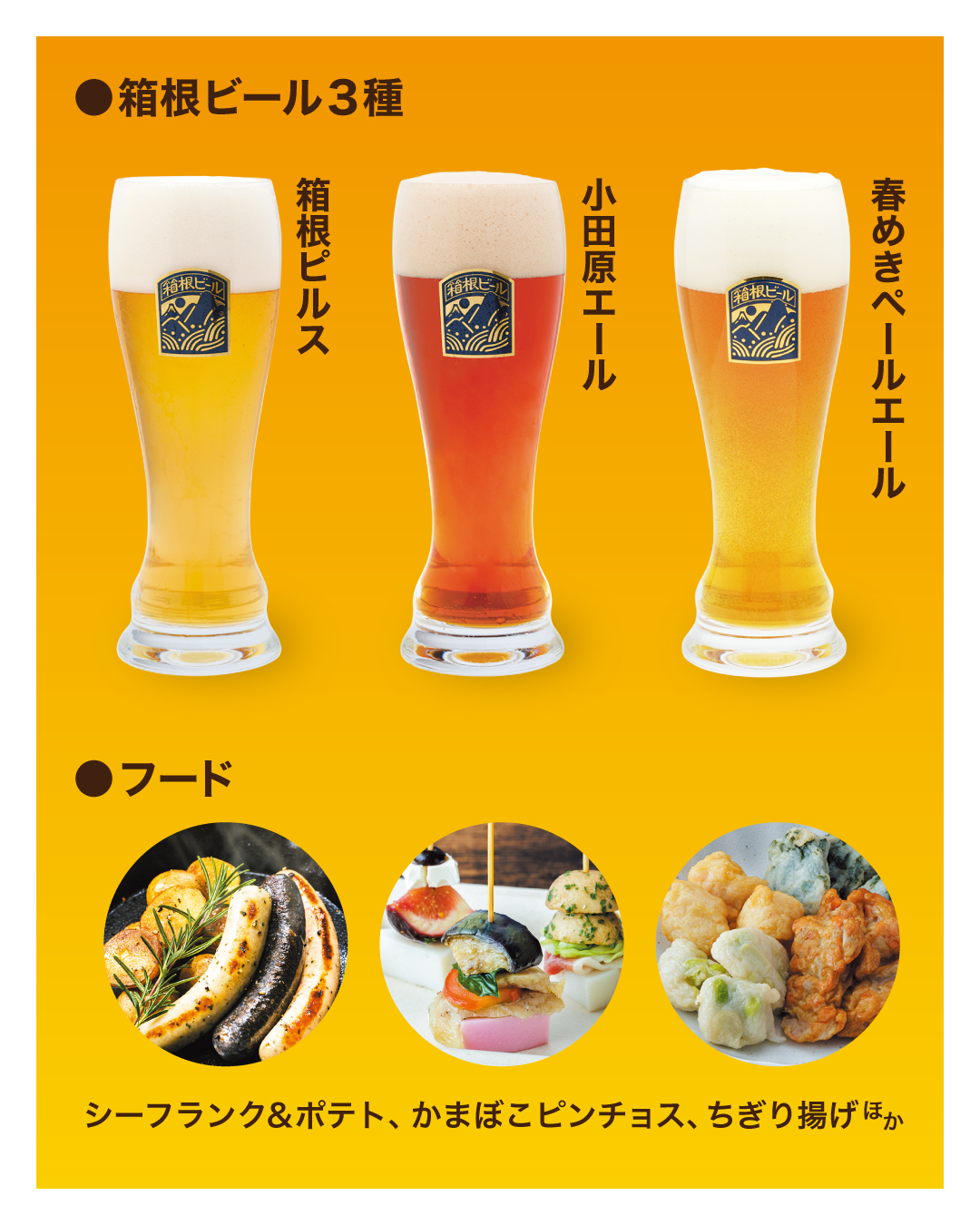 箱根ビール3種とおつまみメニュー