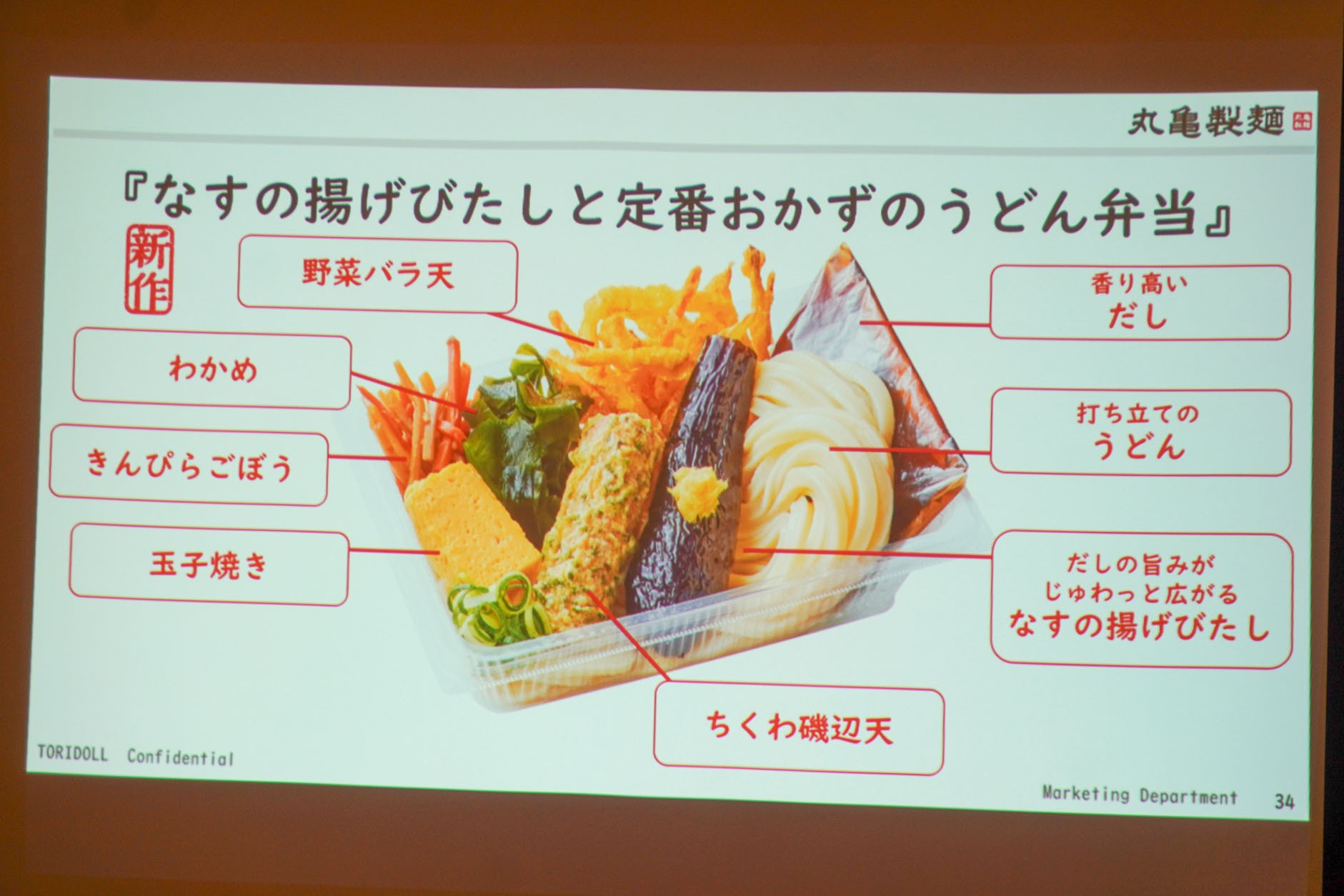 「なすの揚げびたしと定番おかずのうどん弁当」の特徴