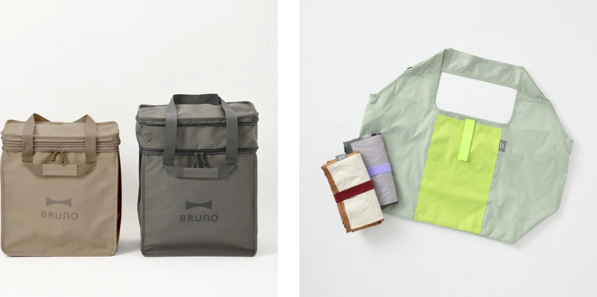 BRUNOの「拡張式保冷ボックスバッグ」「折りたたみ保冷バッグ トート/ショルダー」