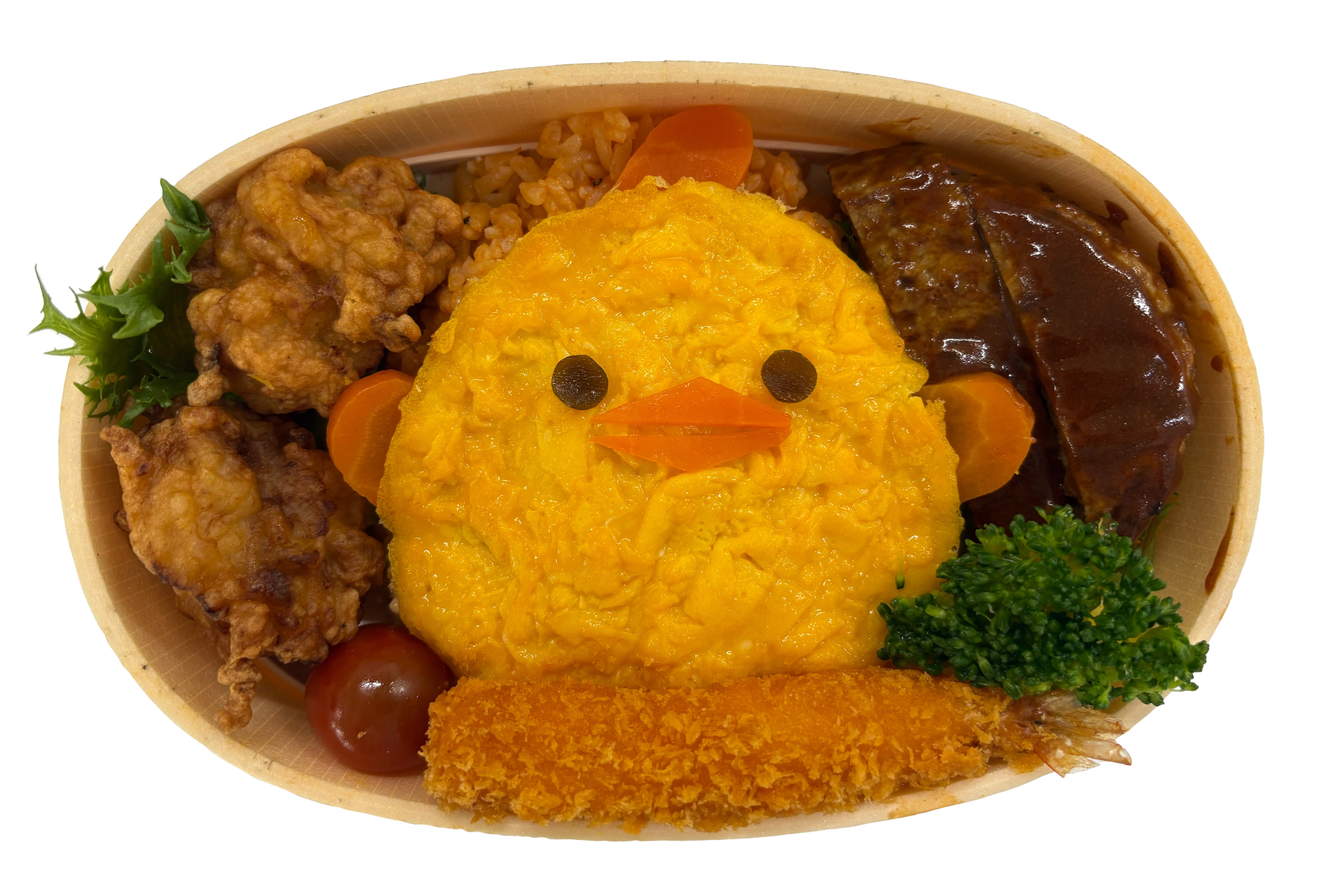 【八百彦本店】「オムぴよりん弁当」（1296円）