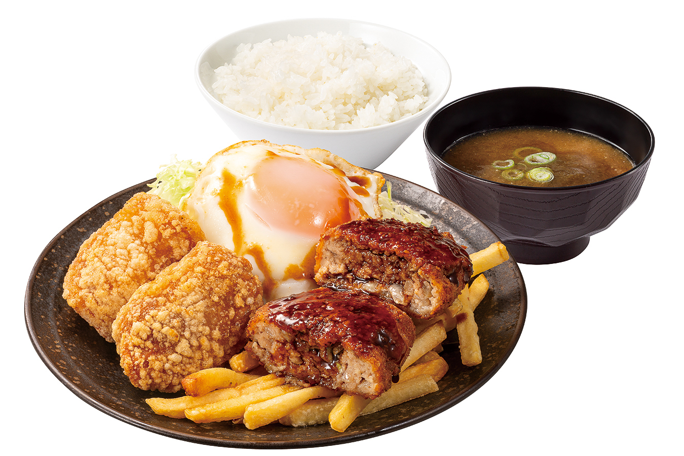 からやま「豚メンチからあげ盛り定食」