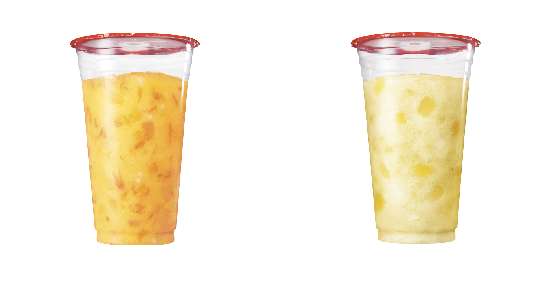 「シャリもぐヨンジーガムロ マンゴー＆グレープフルーツ」（左）、「シャリもぐフォンリービン パイン＆ナタデココ」（右）