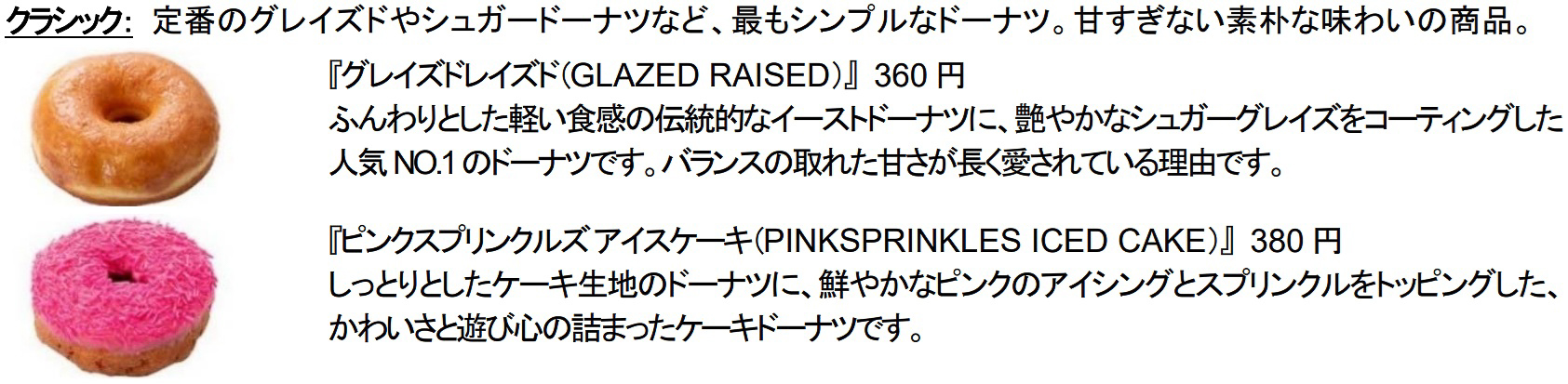 グレイズドやシュガードーナツなどの定番