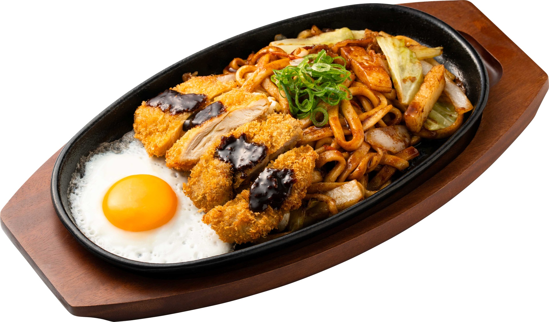 チキンカツのせ焼きうどん