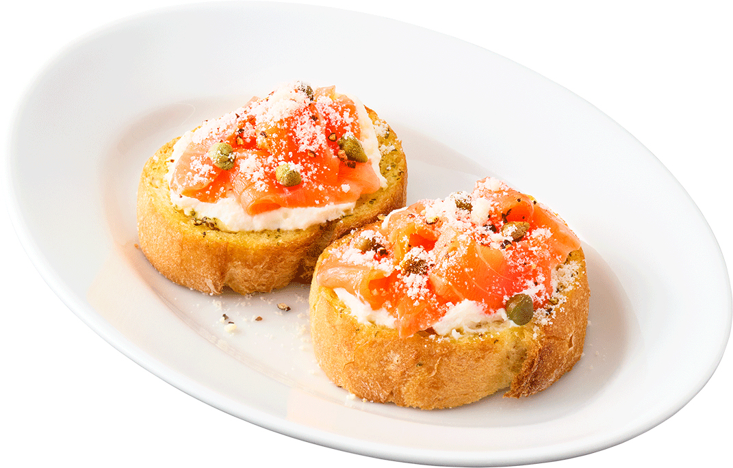 「スモークサーモンとリコッタのブルスケッタ」（429円）