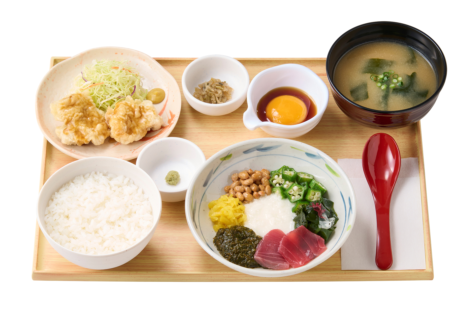 「～8種の彩り～アカモクねばとろととり天の定食」（1190円）