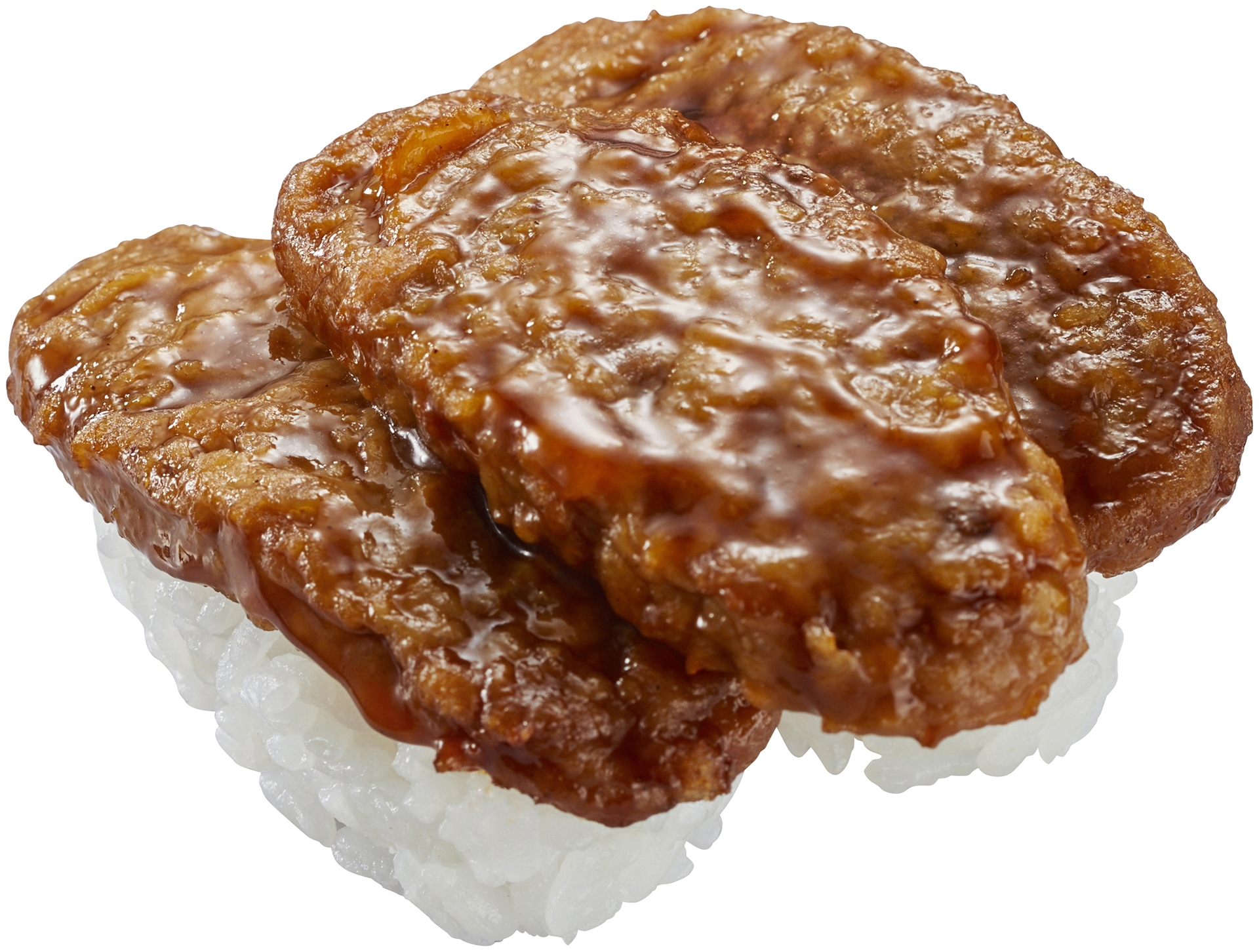「てりやきハンバーグ」（ハンバーグ1枚増量、2貫 110円～）