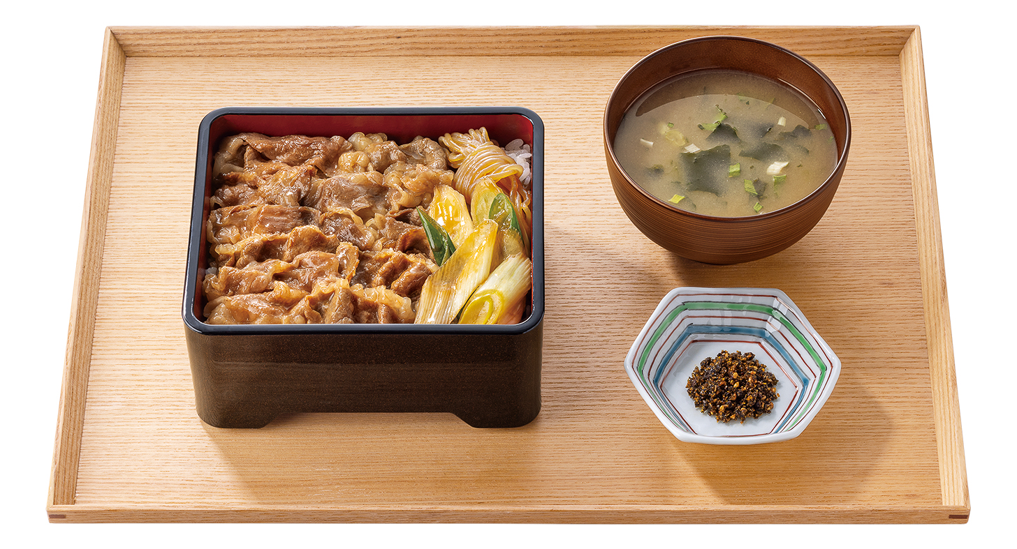 「絶品牛重」みそ汁、生七味付き