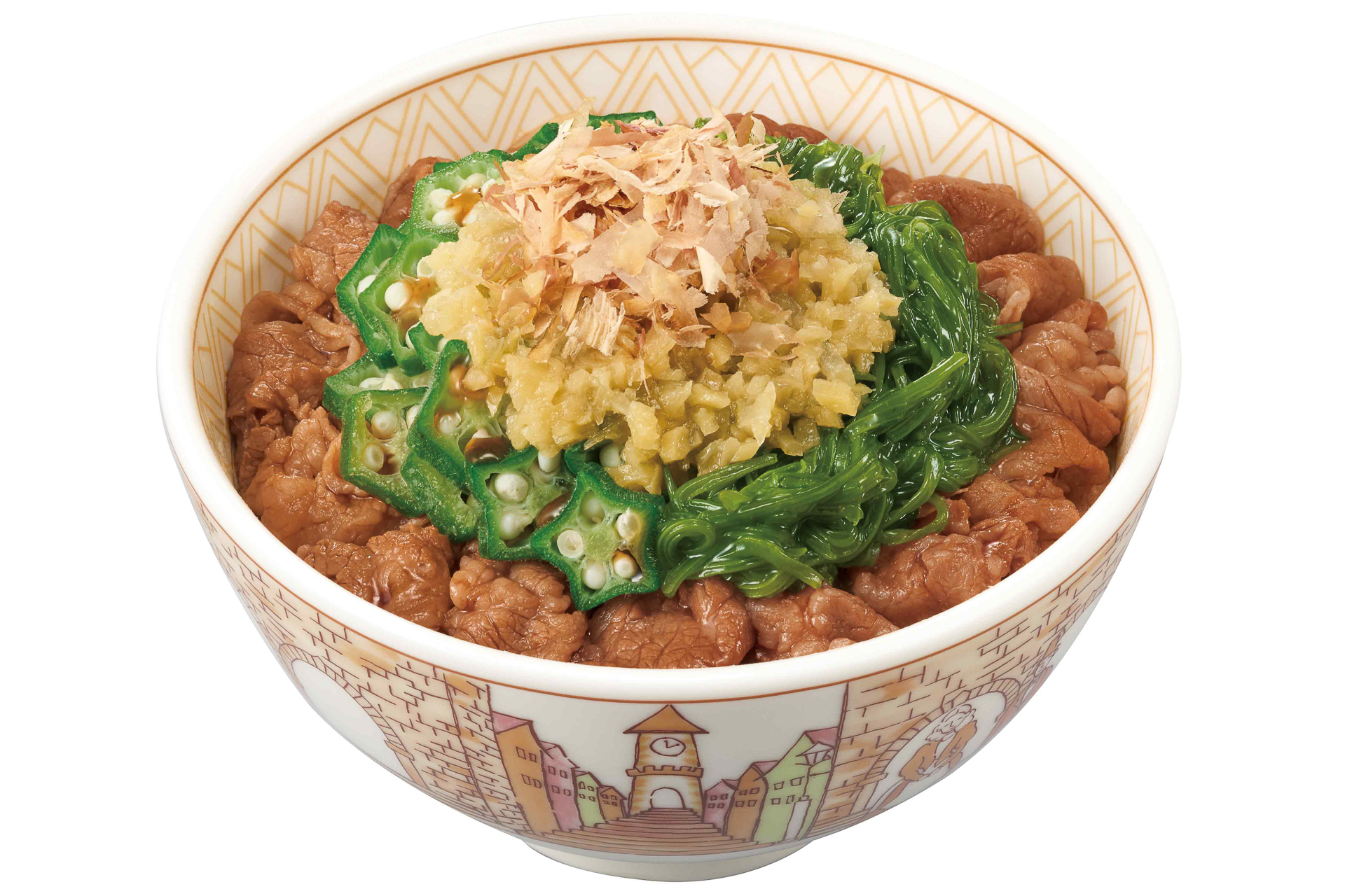「生姜めかぶオクラ牛丼」（ミニ 660円、並盛 720円、中盛 920円、大盛 920円、特盛 1120円、メガ 1300円）