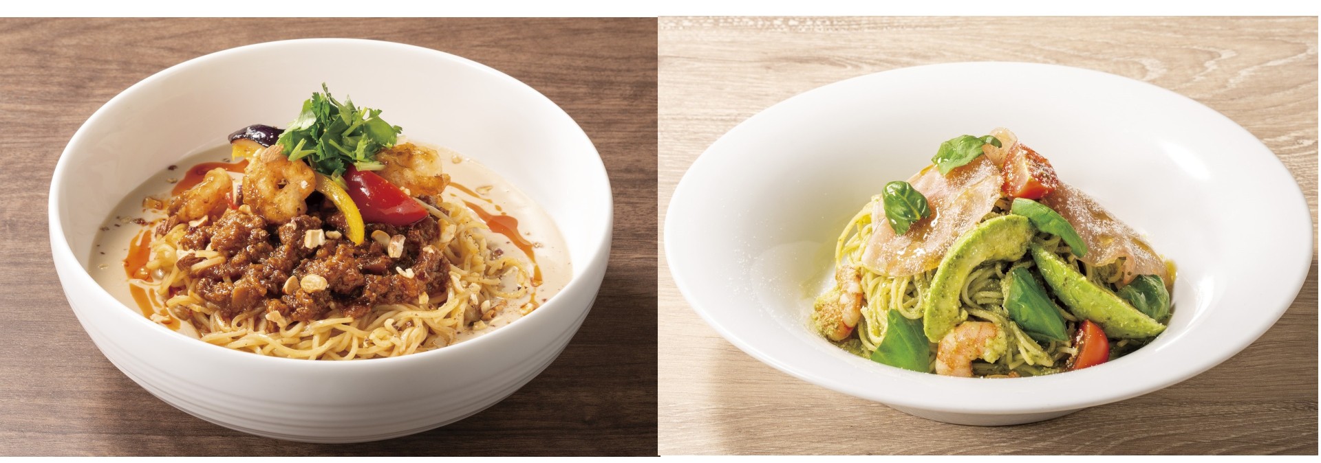 デニーズの「アジアン冷やし豆乳担々麺」と「生ハムとアボカドの冷製ジェノベーゼ～カペリーニ」
