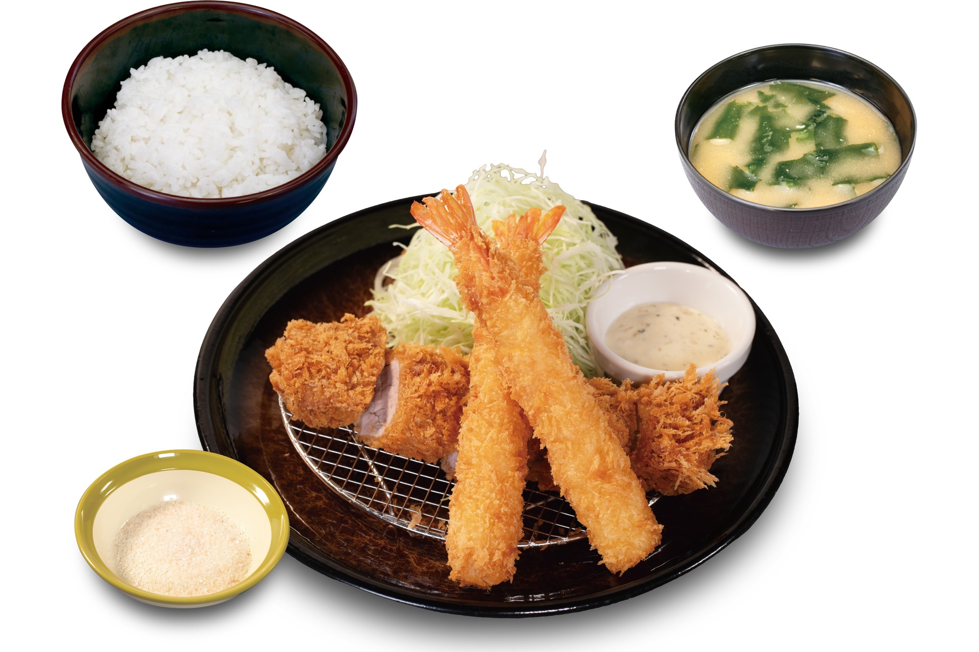 国産雪国育ち丸太ヒレかつ＆海老フライ（2尾）定食