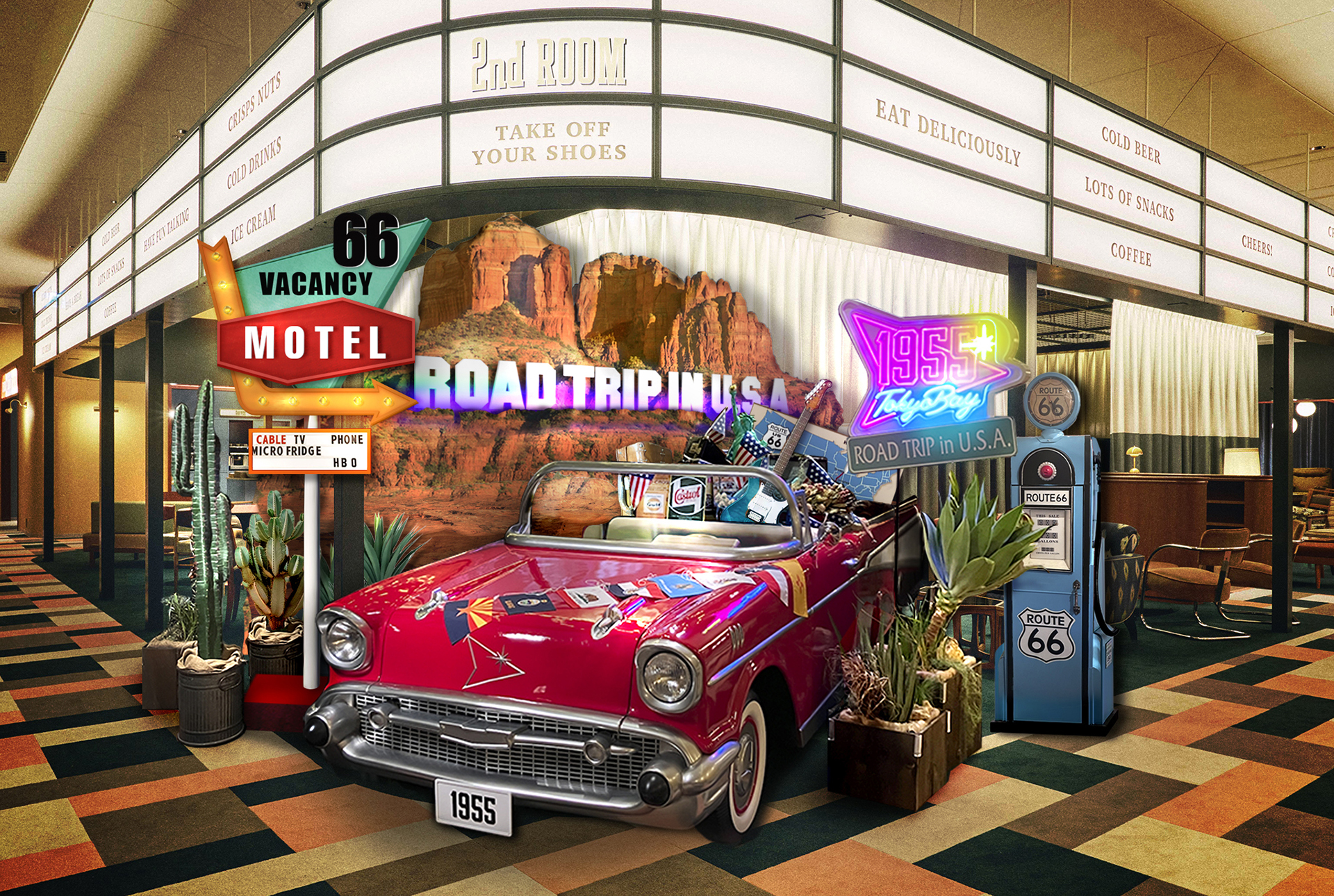 Route 66のドライブシーンをモチーフにしたフォトスポット