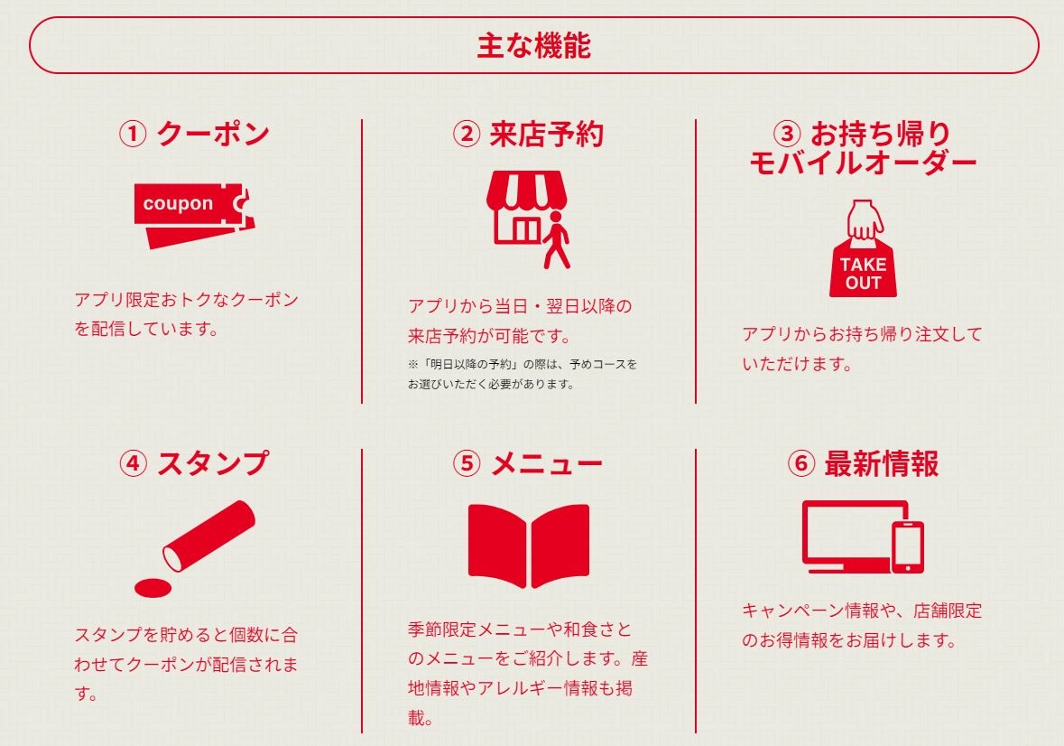 和食さと公式アプリの主な機能