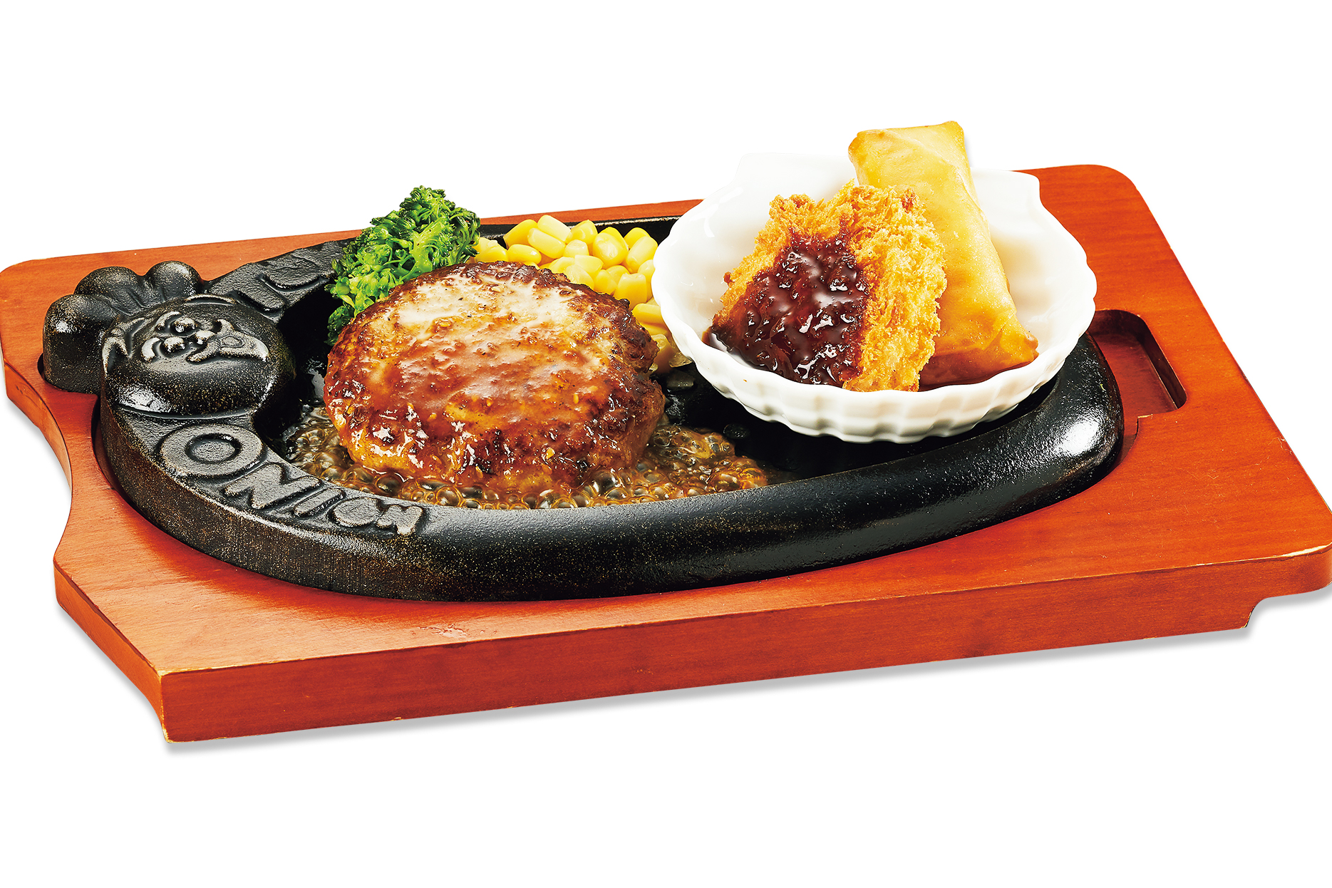 焼肉醤油ハンバーグ＆ヒレかつと春巻き
