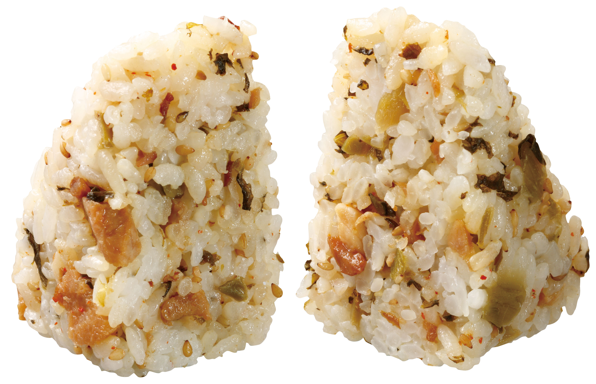 「盛りすぎ！高菜チャーシューおにぎり」（203円、写真左は従来品）